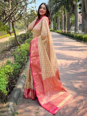 Cream woven design zari kanjeevaram saree 2