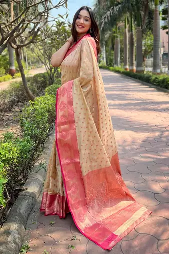 Cream woven design zari kanjeevaram saree