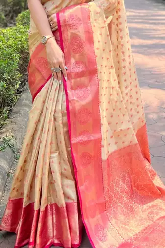 Cream woven design zari kanjeevaram saree