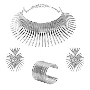 Classic choker necklace dangle earrings & cuff bracelet statement 3