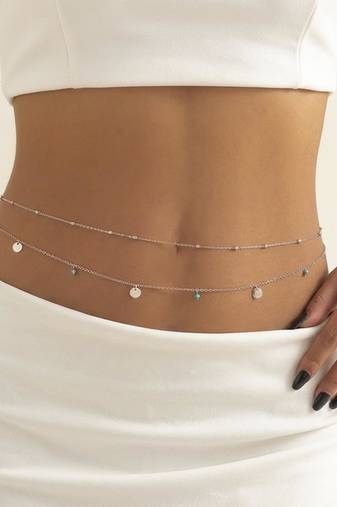 Stylish 2 layer belly chain kamarband beads studded festive occasion jewelry for women