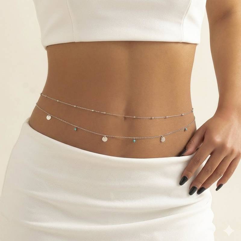Stylish 2 layer belly chain kamarband beads studded festive occasion jewelry for women