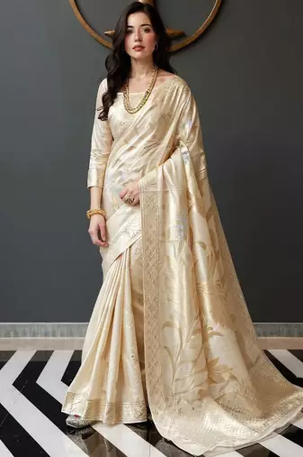 Cream woven design zari banarasi saree