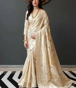 Cream woven design zari banarasi saree