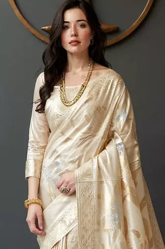 Cream woven design zari banarasi saree