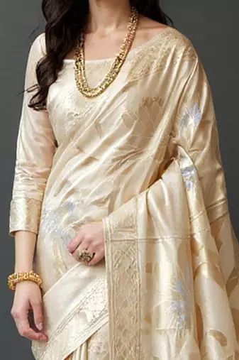 Cream woven design zari banarasi saree