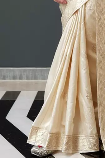 Cream woven design zari banarasi saree
