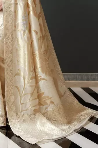 Cream woven design zari banarasi saree