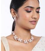 Pearl collection rose cubic zirconia studded choker necklace earring