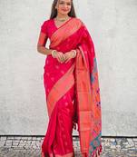 Pink woven design zari silk blend paithani saree