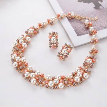 Pearl collection rose cubic zirconia studded choker necklace earring 2