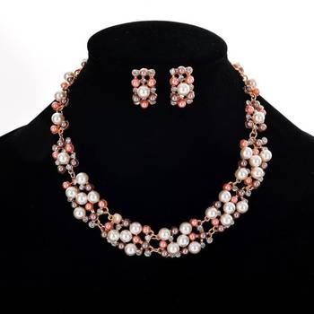 Pearl collection rose cubic zirconia studded choker necklace earring 3