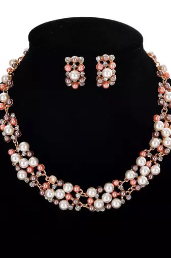 Pearl collection rose cubic zirconia studded choker necklace earring