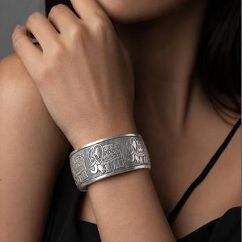 Elephant engraved cuff bracelet for women 1