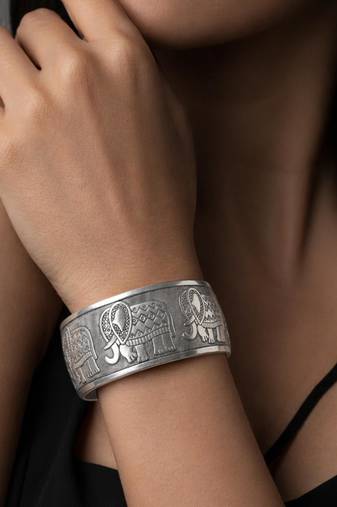 Elephant engraved cuff bracelet for women