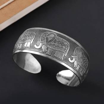 Elephant engraved cuff bracelet for women 2