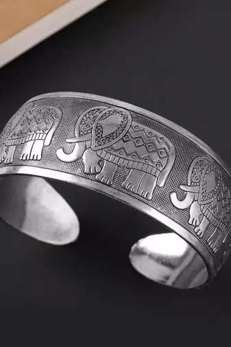 Elephant engraved cuff bracelet for women
