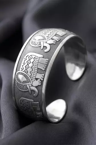 Elephant engraved cuff bracelet for women