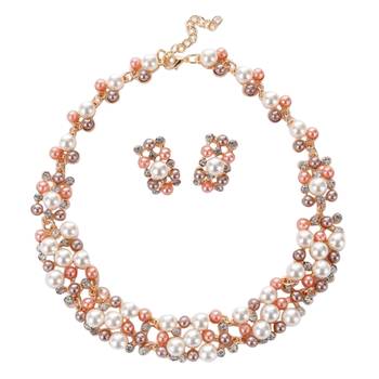 Pearl collection rose cubic zirconia studded choker necklace earring 5