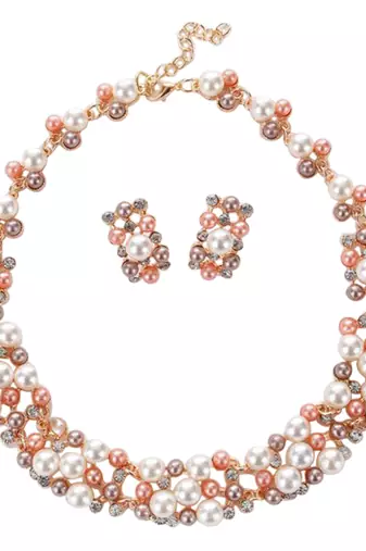 Pearl collection rose cubic zirconia studded choker necklace earring