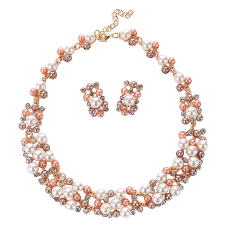 Pearl collection rose cubic zirconia studded choker necklace earring