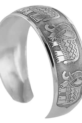 Elephant engraved cuff bracelet for women
