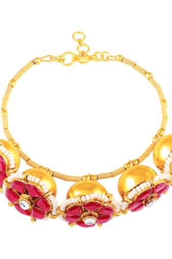 Faux ruby & beads studded fancy floral openable bracelet jewellery for women