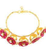 Faux ruby & beads studded fancy floral openable bracelet jewellery for women
