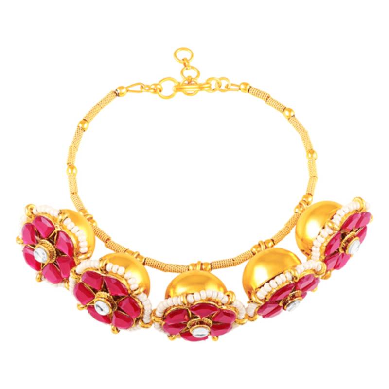 Faux ruby & beads studded fancy floral openable bracelet jewellery for women