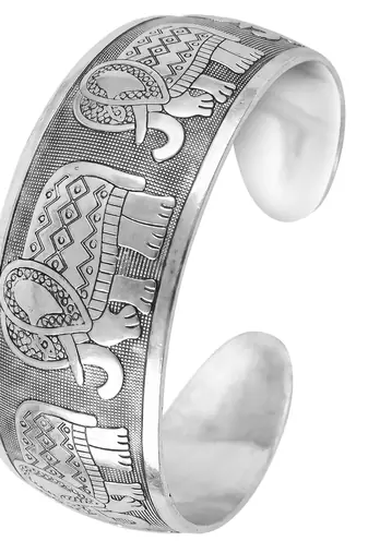 Elephant engraved cuff bracelet for women
