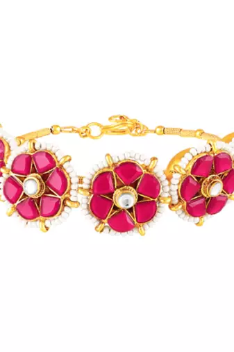 Faux ruby & beads studded fancy floral openable bracelet jewellery for women