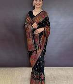 Black floral zari silk blend saree