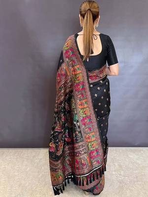Black floral zari silk blend saree 2