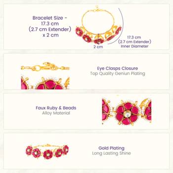 Faux ruby & beads studded fancy floral openable bracelet jewellery for women 3