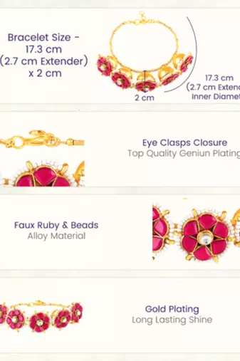 Faux ruby & beads studded fancy floral openable bracelet jewellery for women