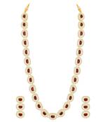 Cubic zirconia & maroon crystal studded long necklace earrings