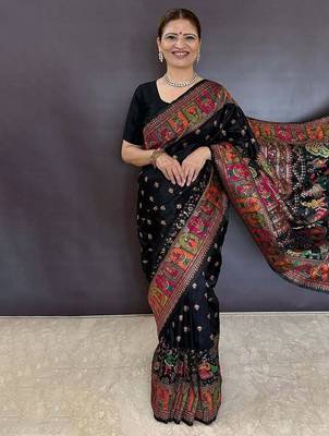 Black floral zari silk blend saree 5