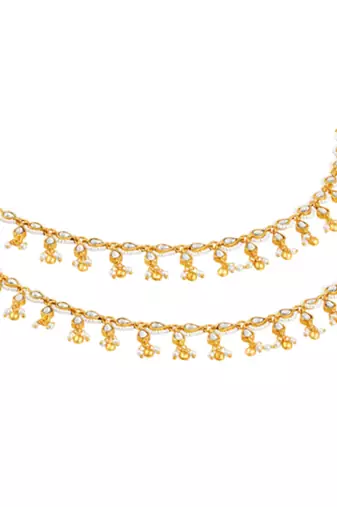 White kundan & beads studded ethnic anklet traditional payal jewellery gift for women