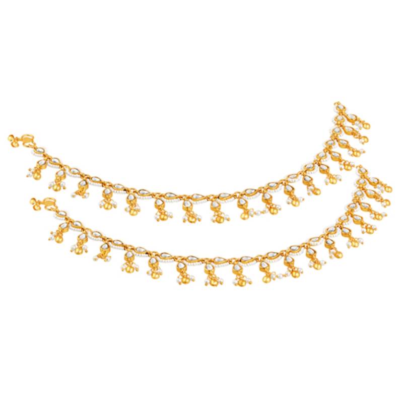 White kundan & beads studded ethnic anklet traditional payal jewellery gift for women