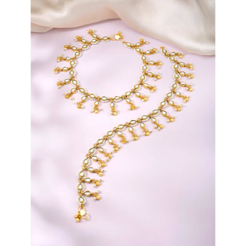 White kundan & beads studded ethnic anklet traditional payal jewellery gift for women