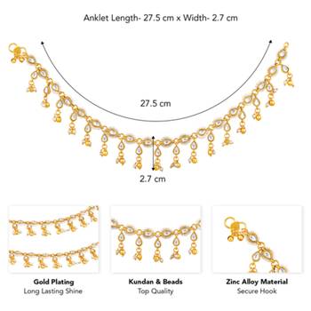 White kundan & beads studded ethnic anklet traditional payal jewellery gift for women 4