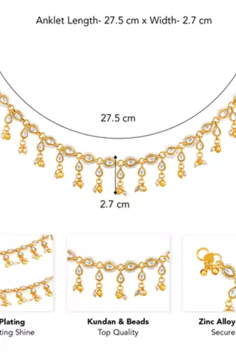 White kundan & beads studded ethnic anklet traditional payal jewellery gift for women