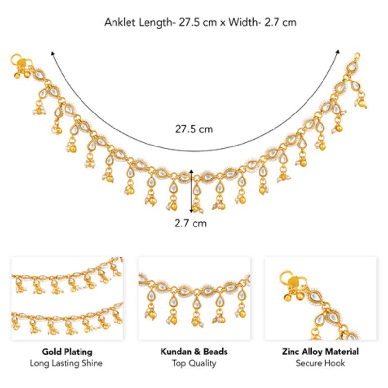 White kundan & beads studded ethnic anklet traditional payal jewellery gift for women