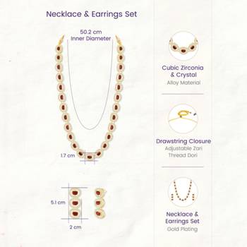 Cubic zirconia & maroon crystal studded long necklace earrings 4