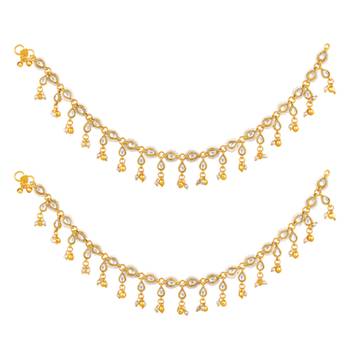 White kundan & beads studded ethnic anklet traditional payal jewellery gift for women 5