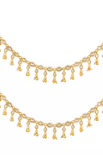 White kundan & beads studded ethnic anklet traditional payal jewellery gift for women