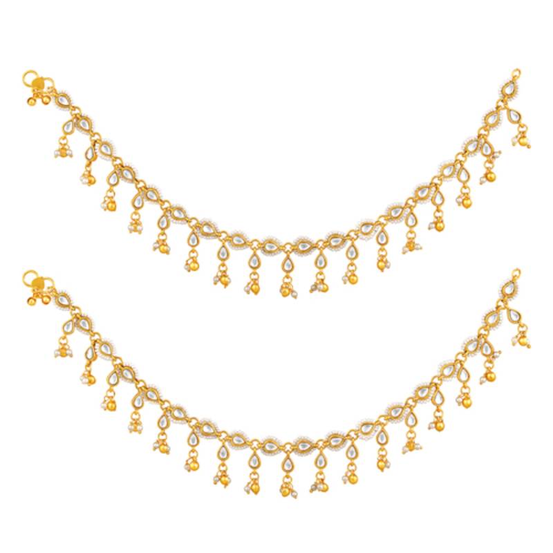 White kundan & beads studded ethnic anklet traditional payal jewellery gift for women
