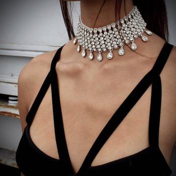 Crystal necklace tassel choker neck chain rhinestone fashion jewellery gift for women 1