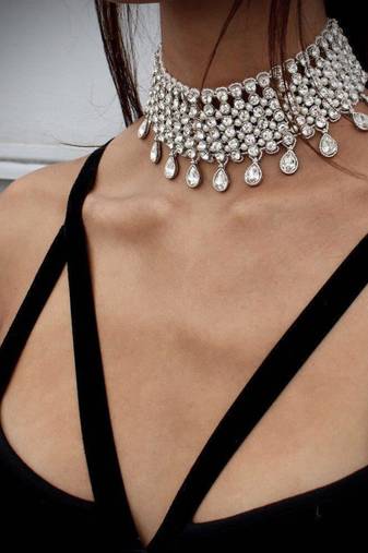 Crystal necklace tassel choker neck chain rhinestone fashion jewellery gift for women
