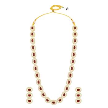 Cubic zirconia & maroon crystal studded long necklace earrings 5